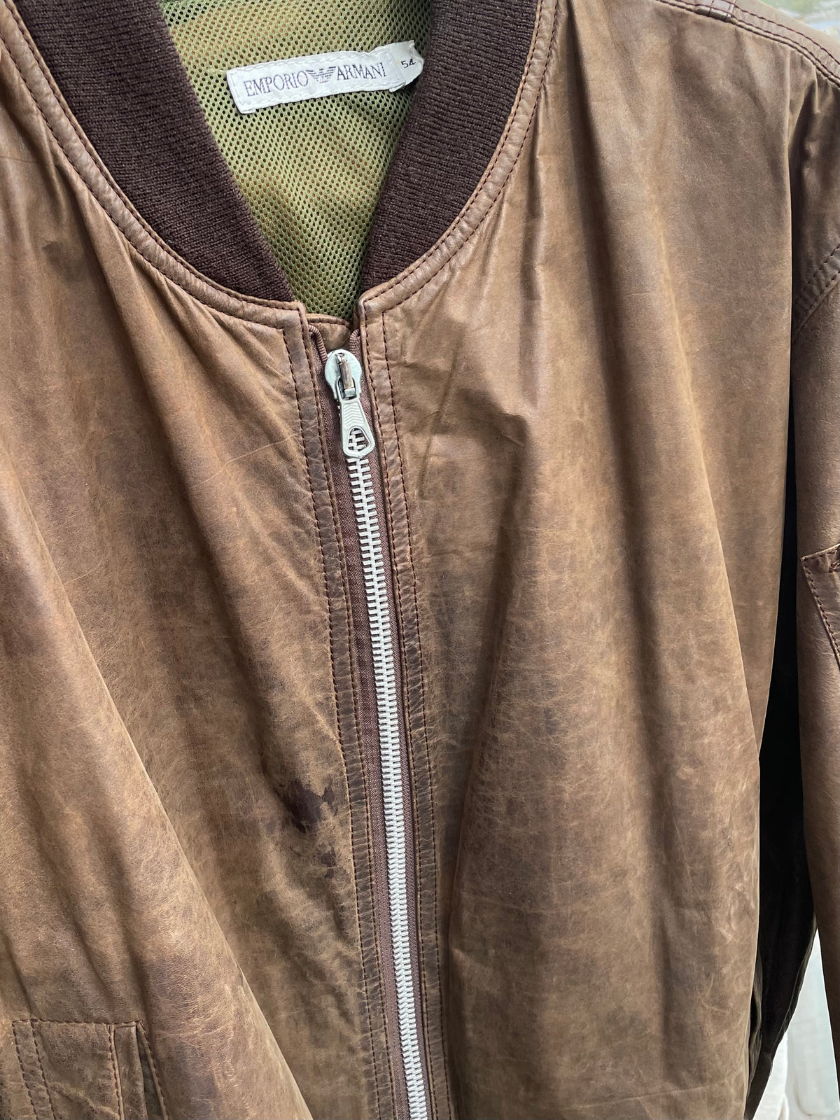 Emporio Armani 90s Oiled Leather Bomber Jacket