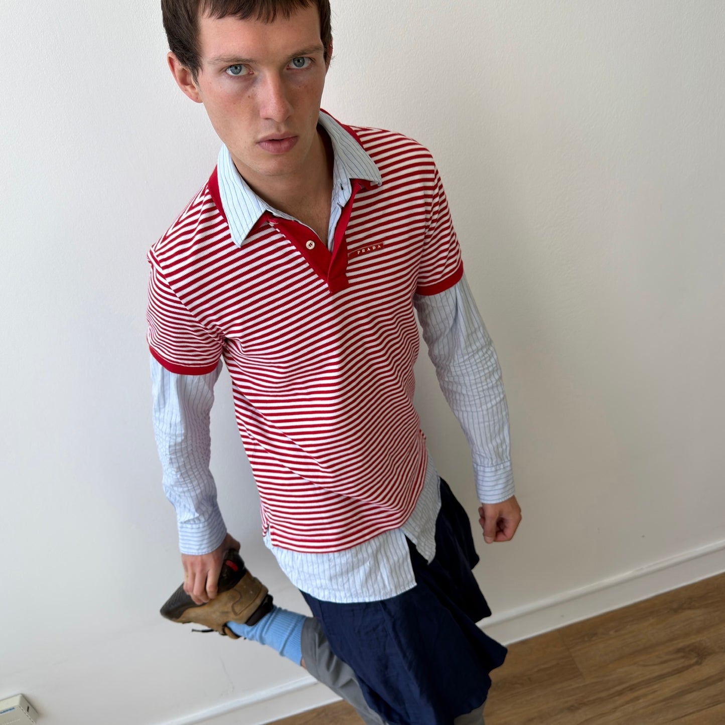 Prada Sport Red & White Stripe Polo Shirt