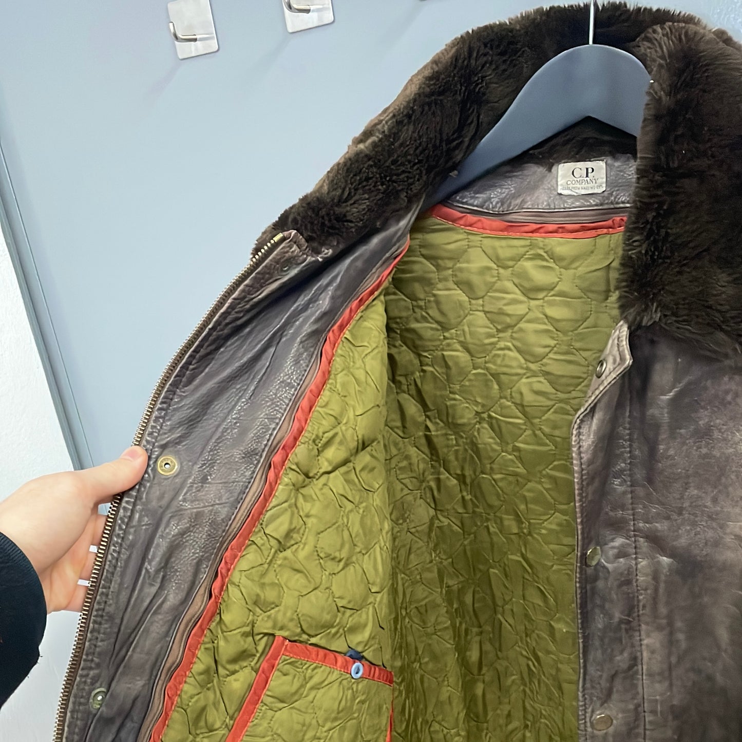 C.P. Company Brown 90s Ideas From Massimo Osti Lined Leather Overcoat