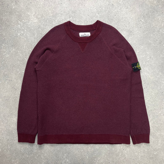 Stone Island Two-Tone Burgundy Knit Jumper