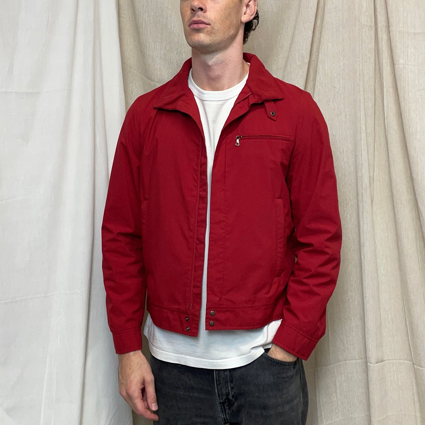 Prada Sport Red 00s Goretex Nylon Trim Collar Harrington Jacket
