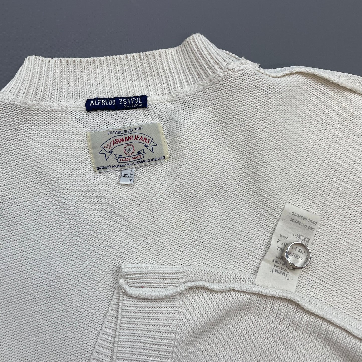 Armani Jeans White 90s Spellout Knit Jumper