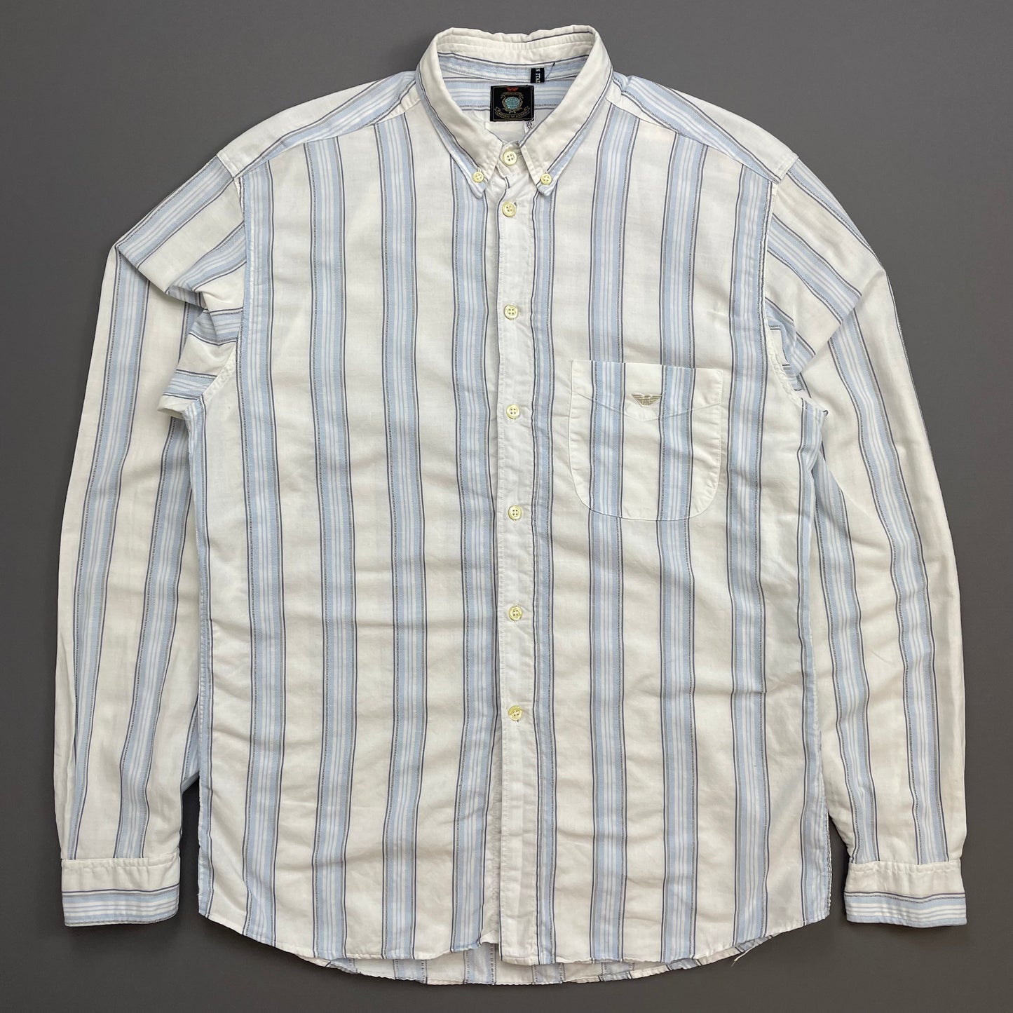Emporio Armani White & Blue 80s Cotton Button-Through Pocket Shirt
