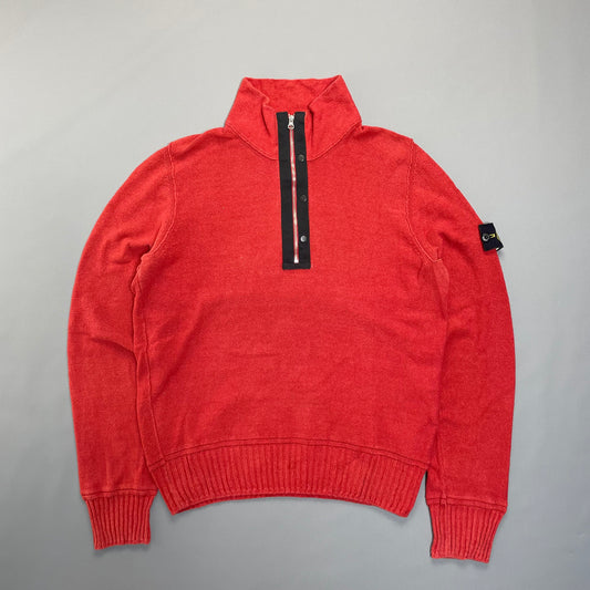 Stone Island Red Lightweight Knit 1/4 Zip Jumper SS10