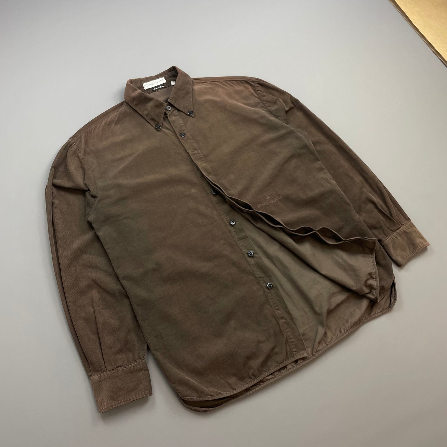 Stone Island Brown AW97 Fine Cord Concealed Button-Up Shirt