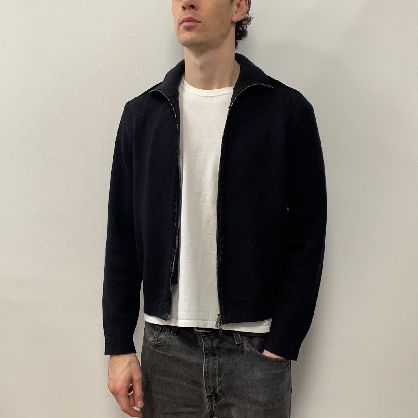 Prada Sport Deep Purple & Black 00s Leather Suede Wool Knit Jacket