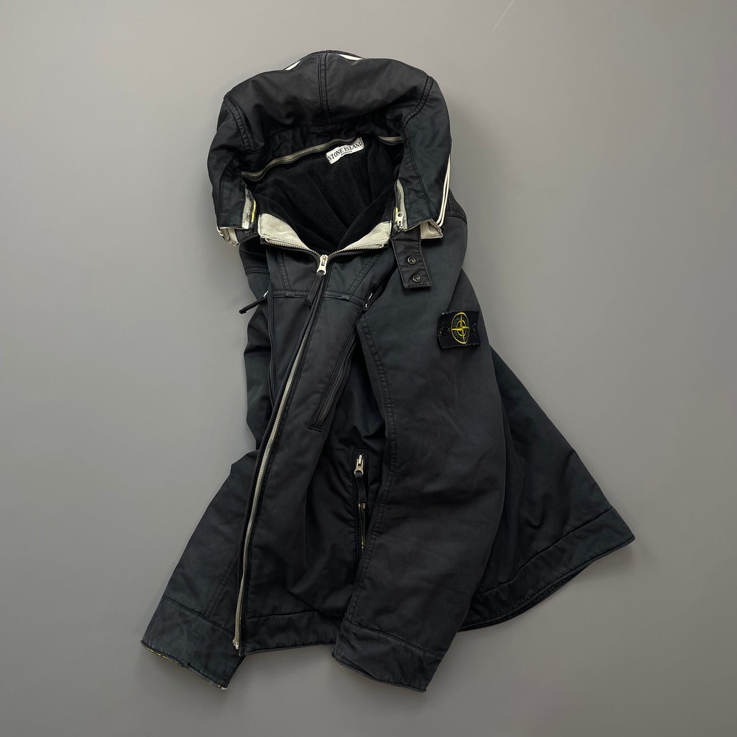 Stone Island Black AW10 Raso Gommato Fleece Lined Packable Hood Jacket