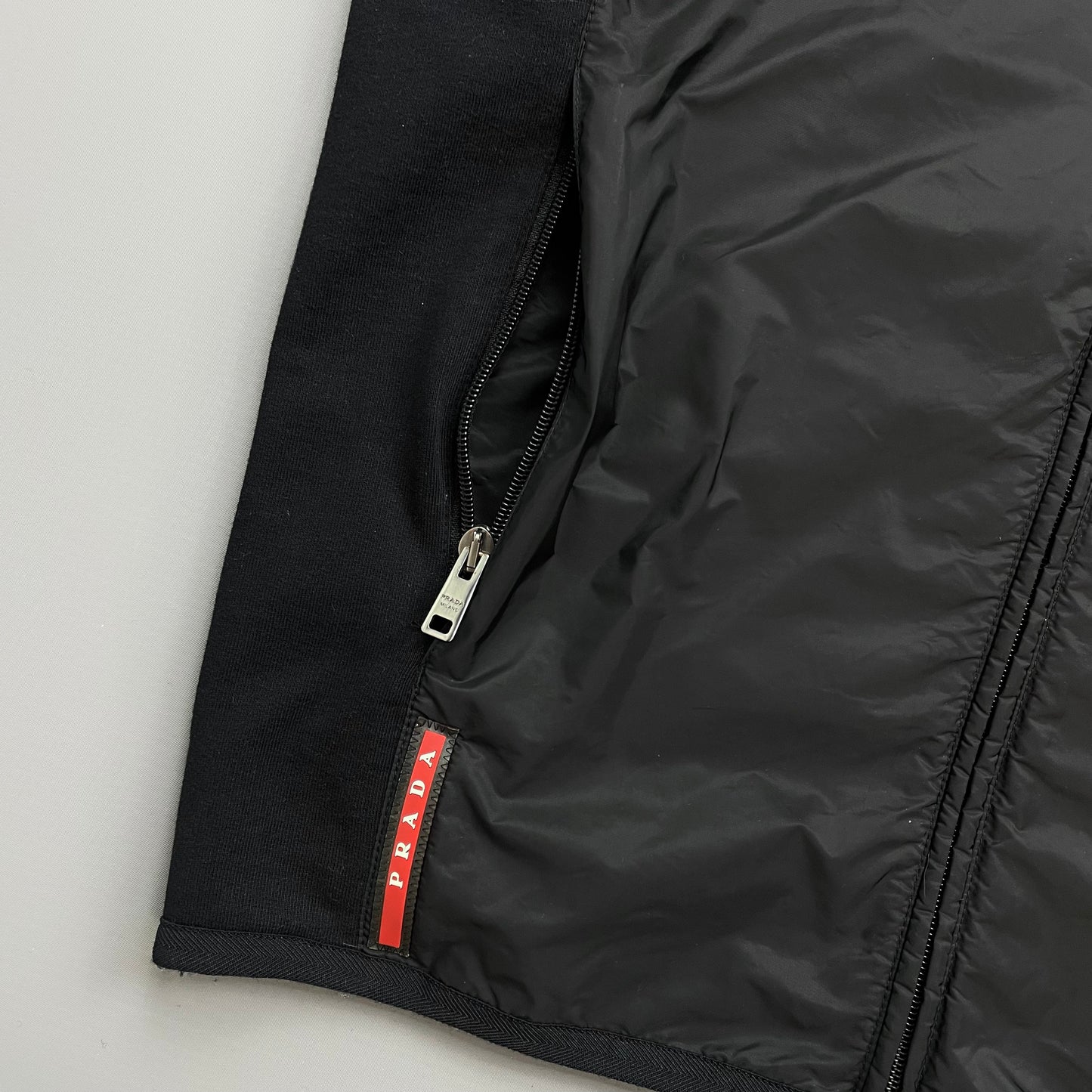 Prada Sport Black 2015 Nylon Panelled Hooded Gilet Vest