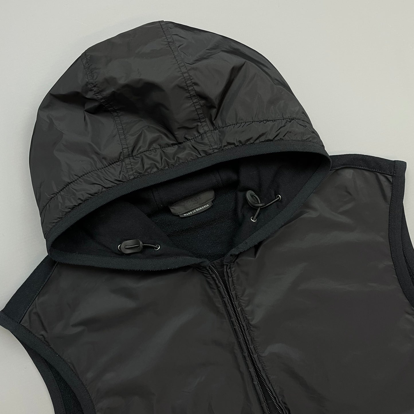 Prada Sport Black 2015 Nylon Panelled Hooded Gilet Vest