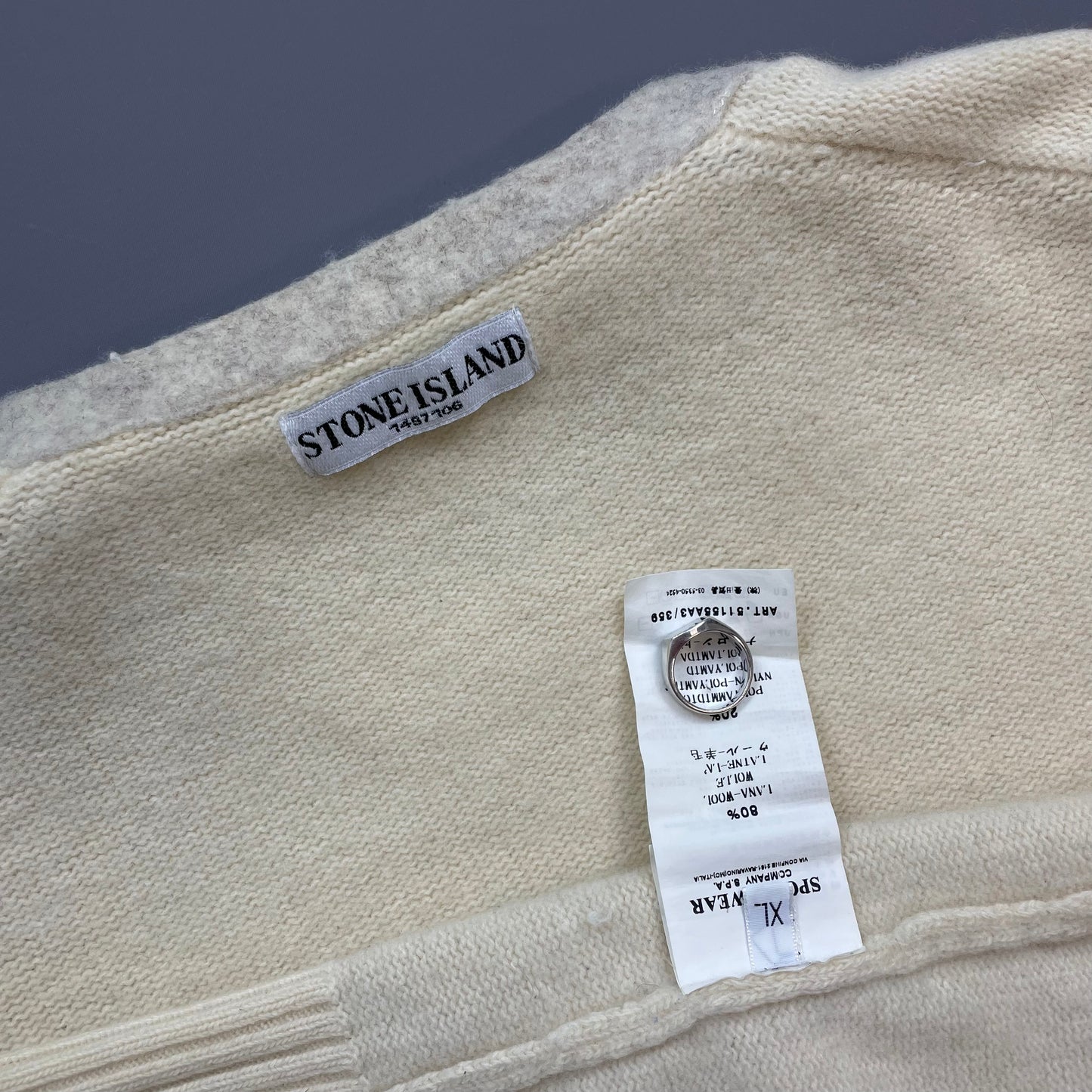 Stone Island Cream & Grey AW09 Wool Knit Crewneck Jumper