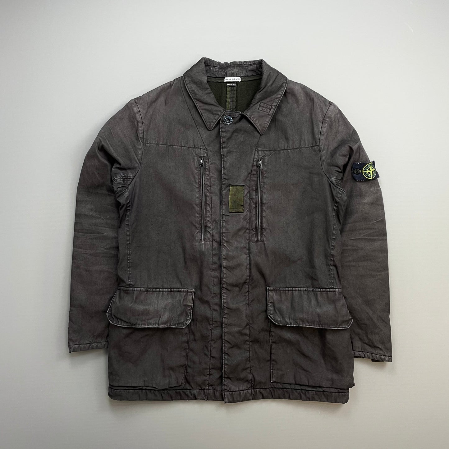 Stone Island Dark Grey AW05 Lino Flax Coated-Linen Wool-Lined Overcoat