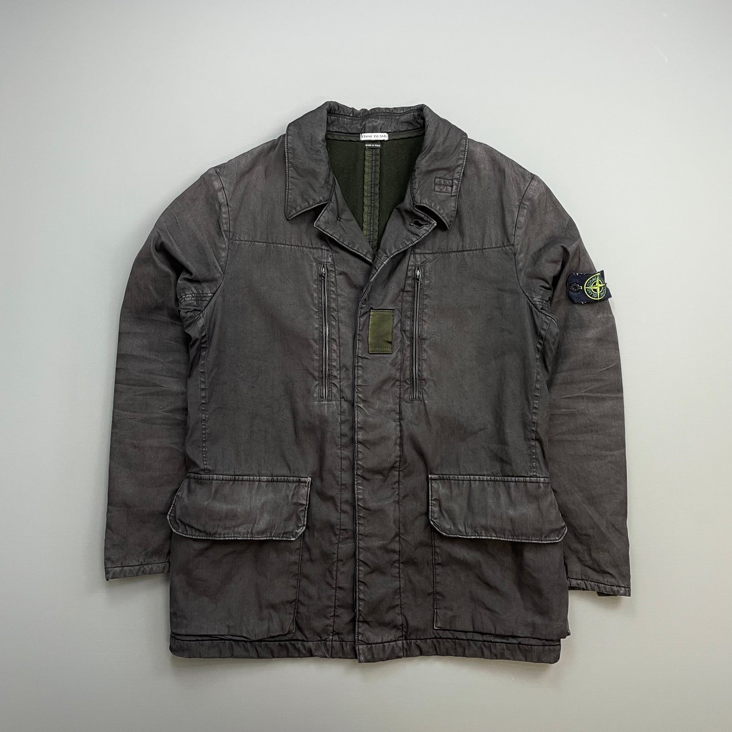 Stone Island Dark Grey AW05 Lino Flax Coated-Linen Wool-Lined Overcoat