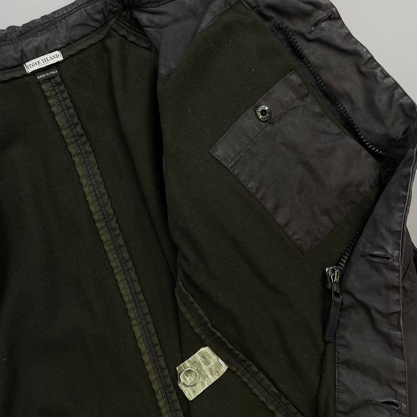 Stone Island Dark Grey AW05 Lino Flax Coated-Linen Wool-Lined Overcoat