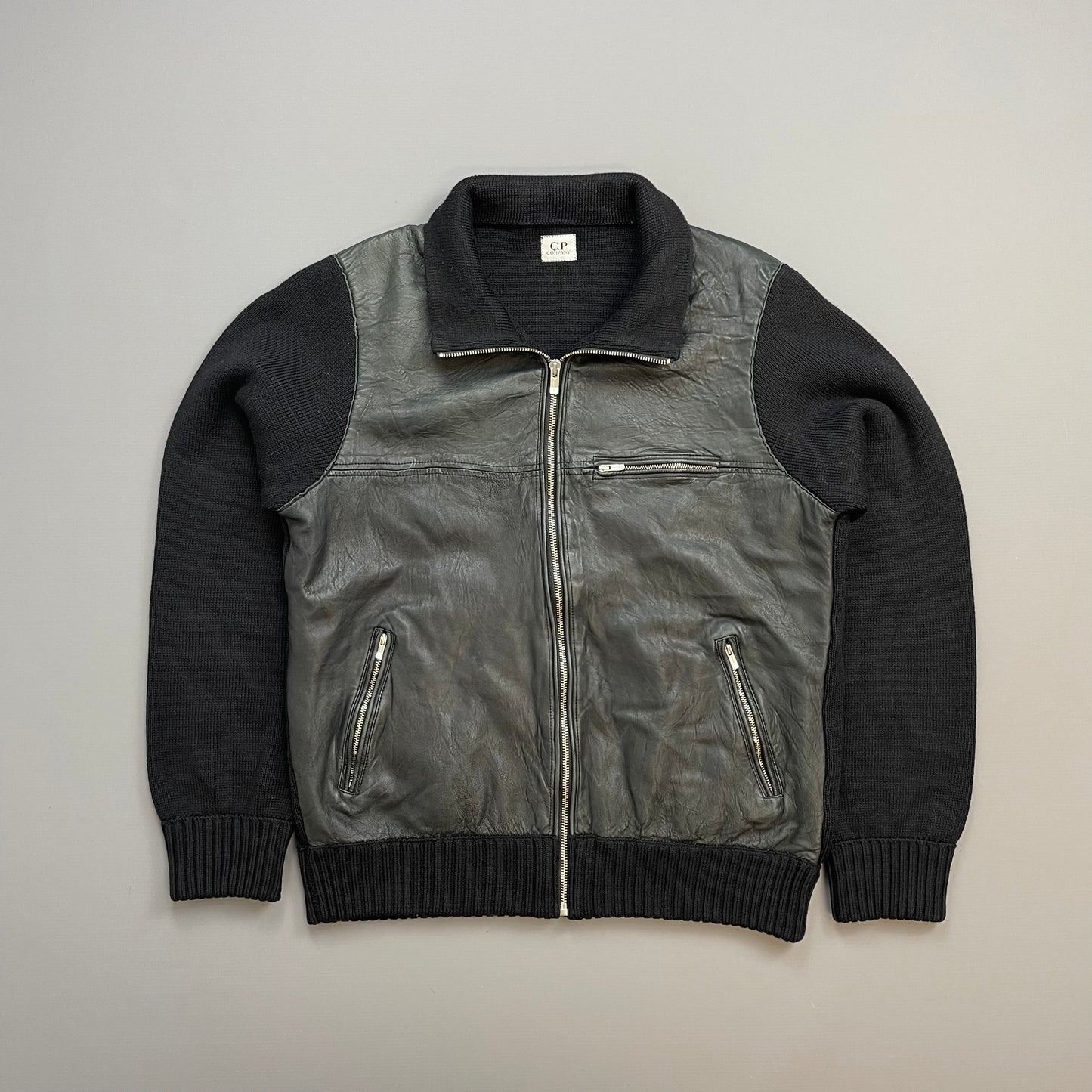 C.P. Company Black AW06 Leather & Wool Hybrid Detachable Hood Jacket