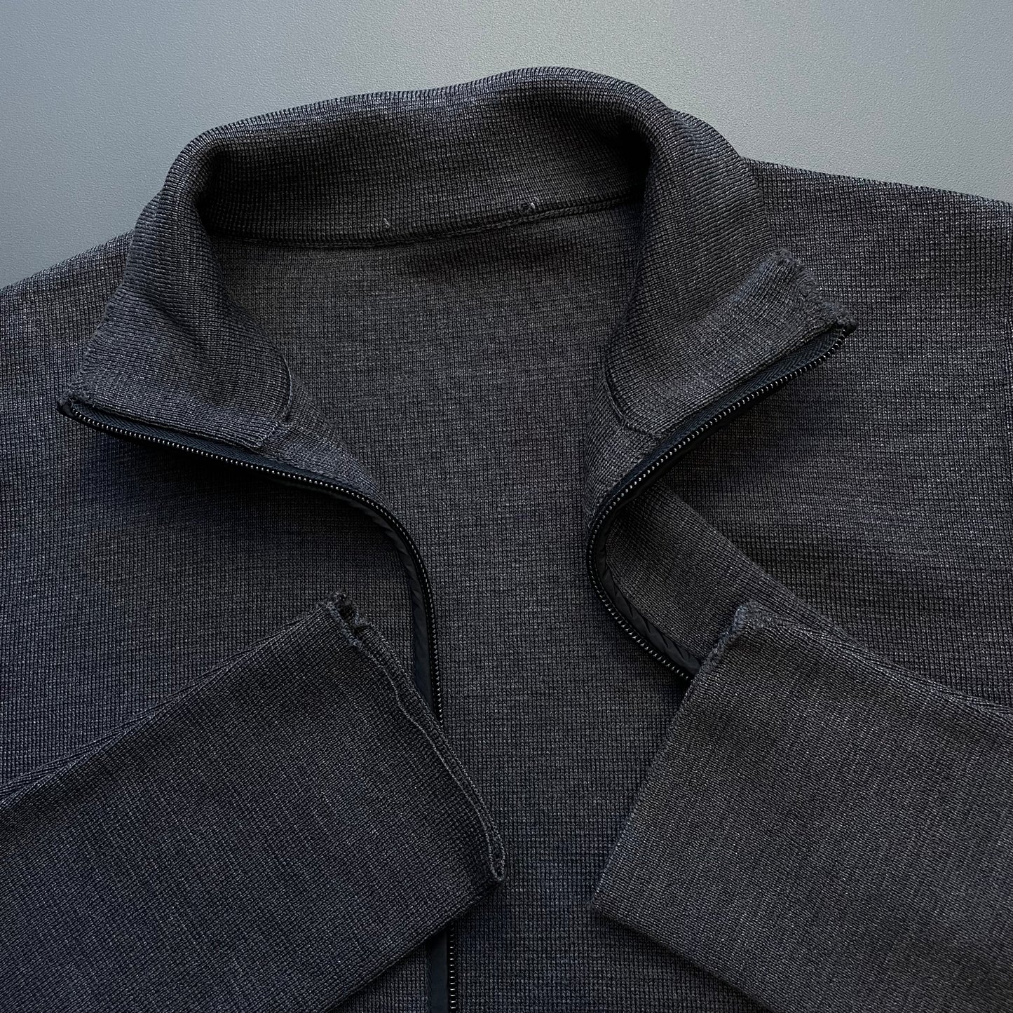 Prada Grey 00s Wool Knit Nylon Panel Cardigan Jacket