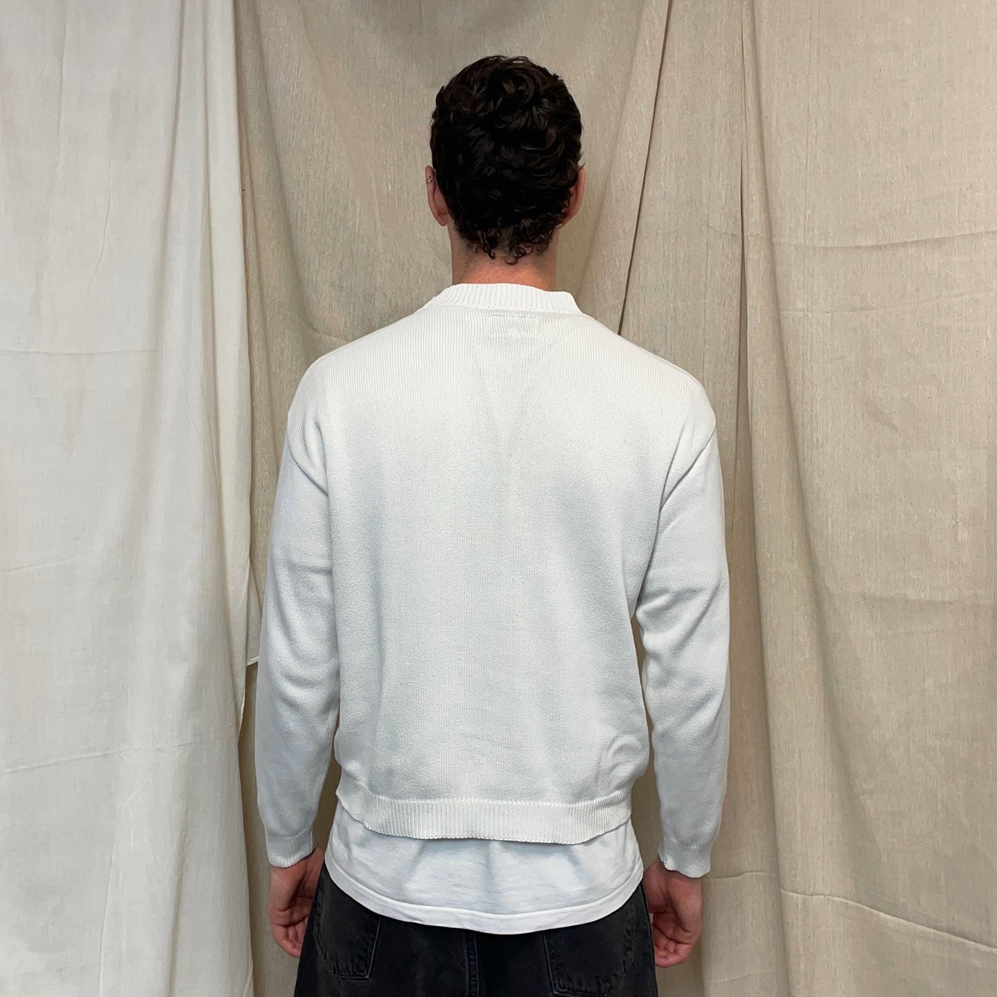 Armani Jeans White 90s Spellout Knit Jumper