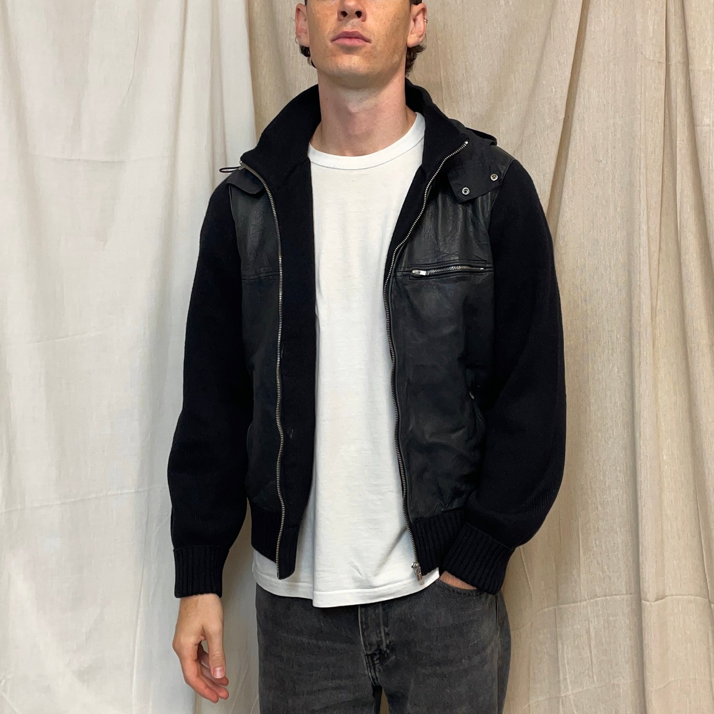 C.P. Company Black AW06 Leather & Wool Hybrid Detachable Hood Jacket