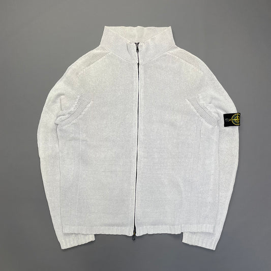 Stone Island White Zip-Through Knit Jumper SS03