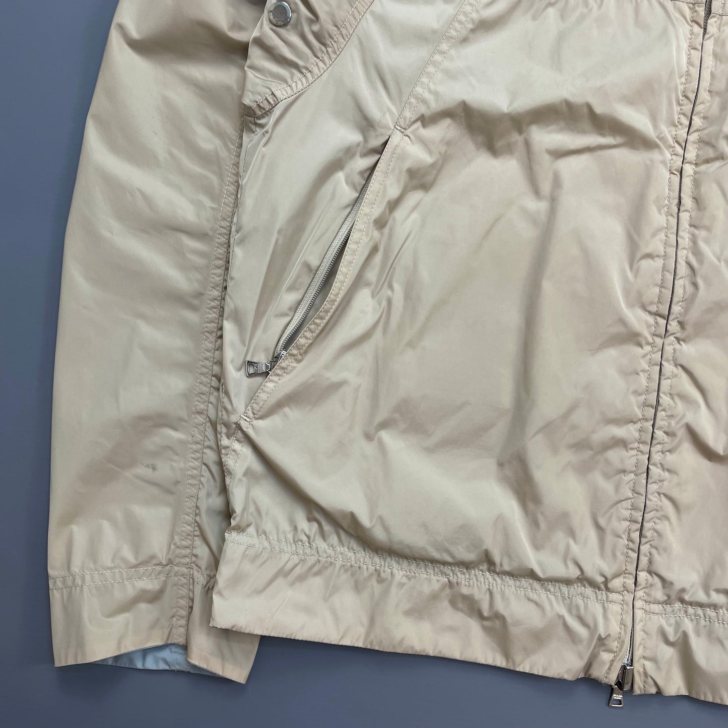 Prada Sport Beige & Blue 00s Reversible Lightweight Nylon Biker Jacket