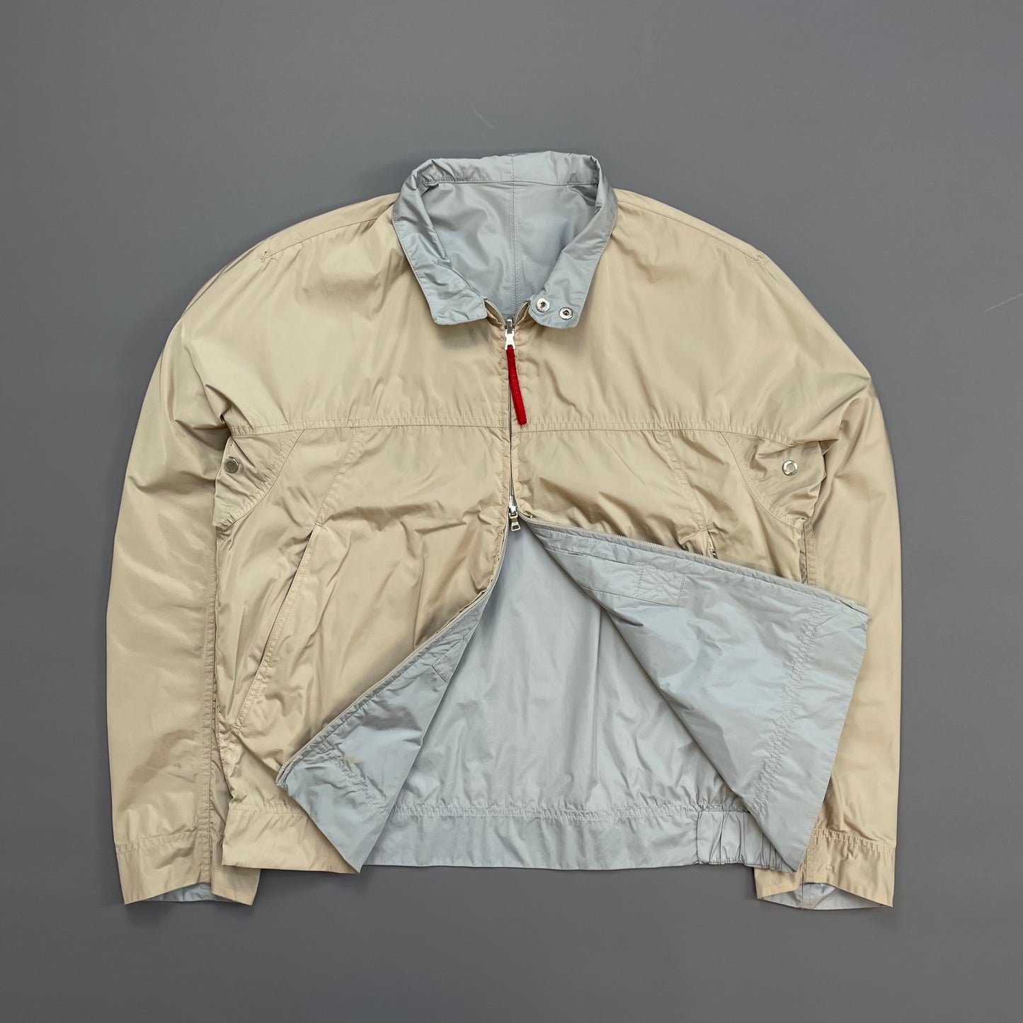 Prada Sport Beige & Blue 00s Reversible Lightweight Nylon Biker Jacket