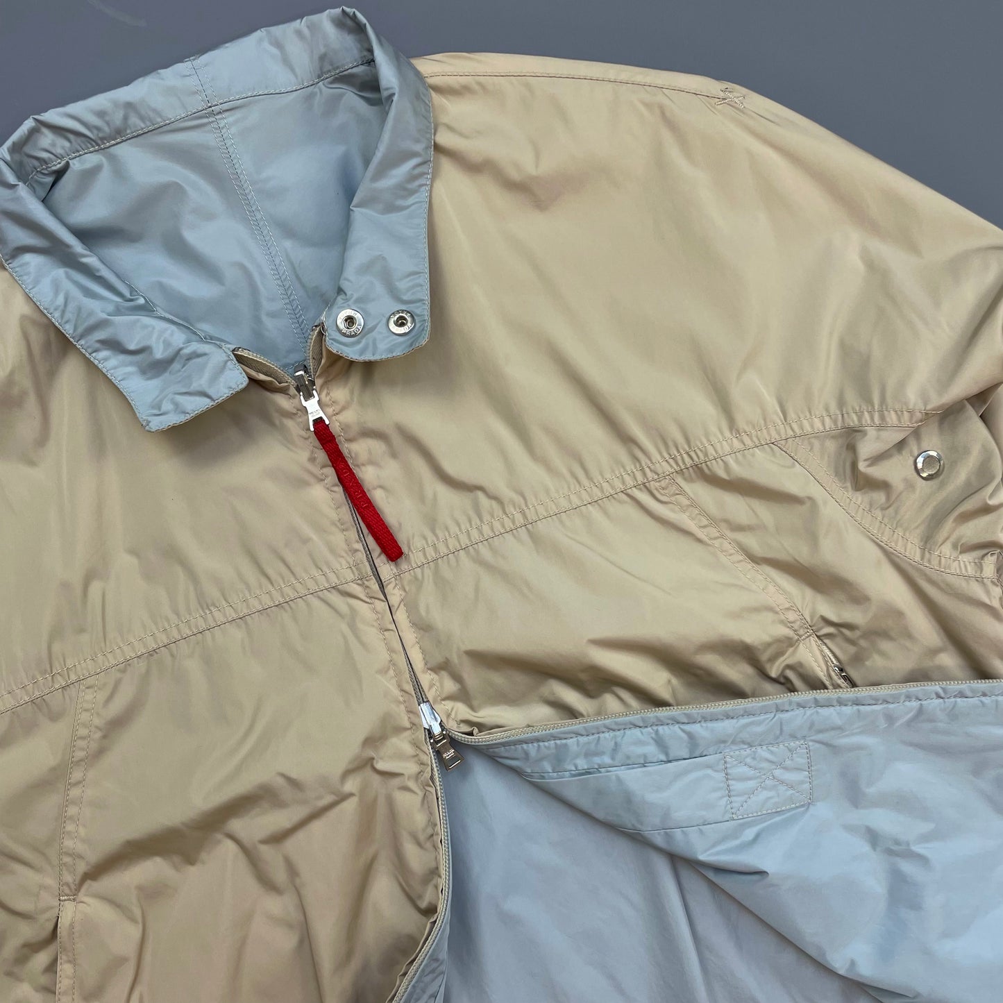 Prada Sport Beige & Blue 00s Reversible Lightweight Nylon Biker Jacket