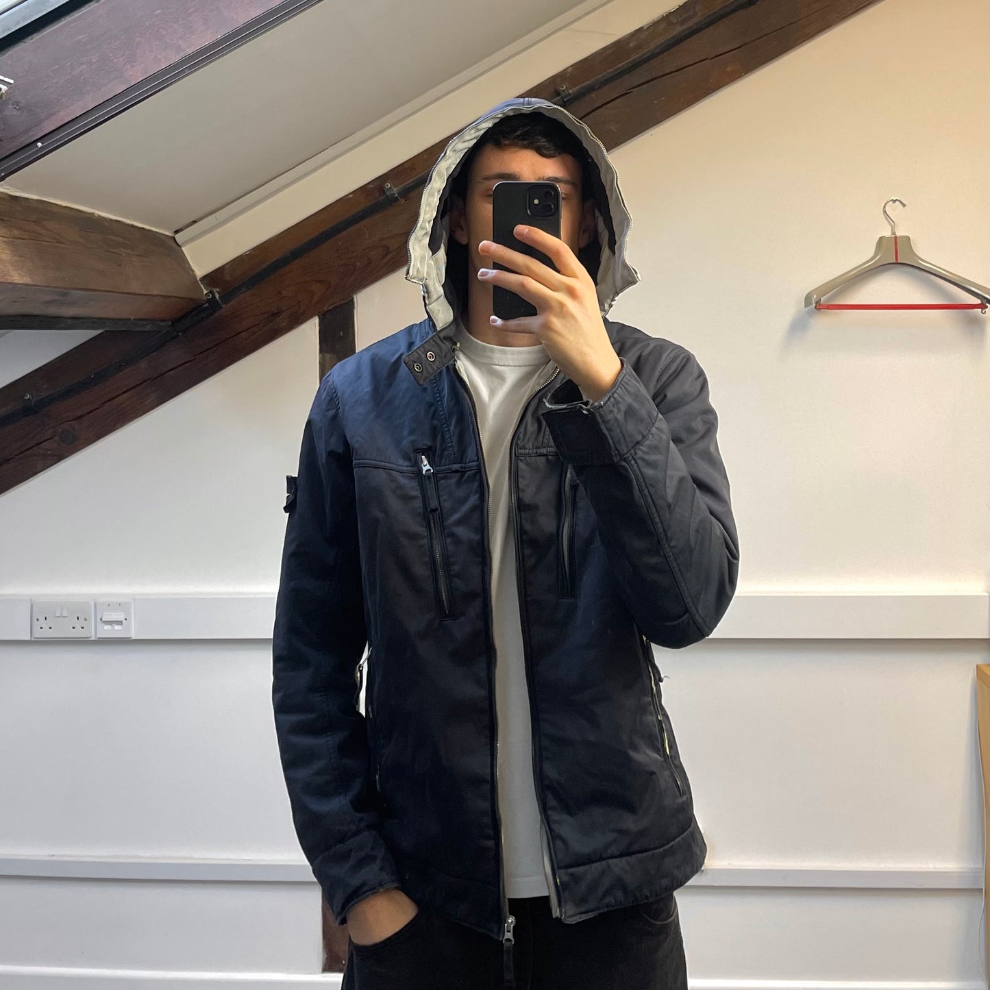 Stone Island Black AW10 Raso Gommato Fleece Lined Packable Hood Jacket