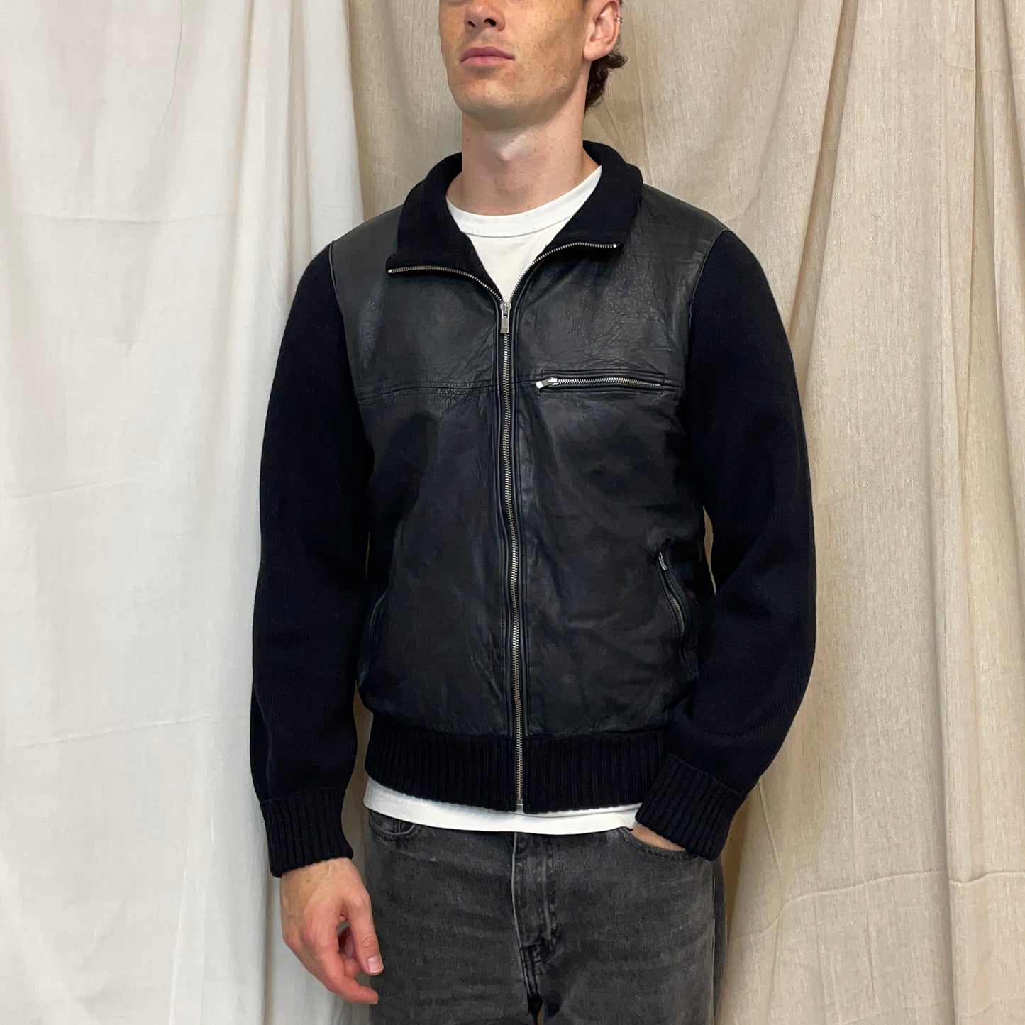 C.P. Company Black AW06 Leather & Wool Hybrid Detachable Hood Jacket