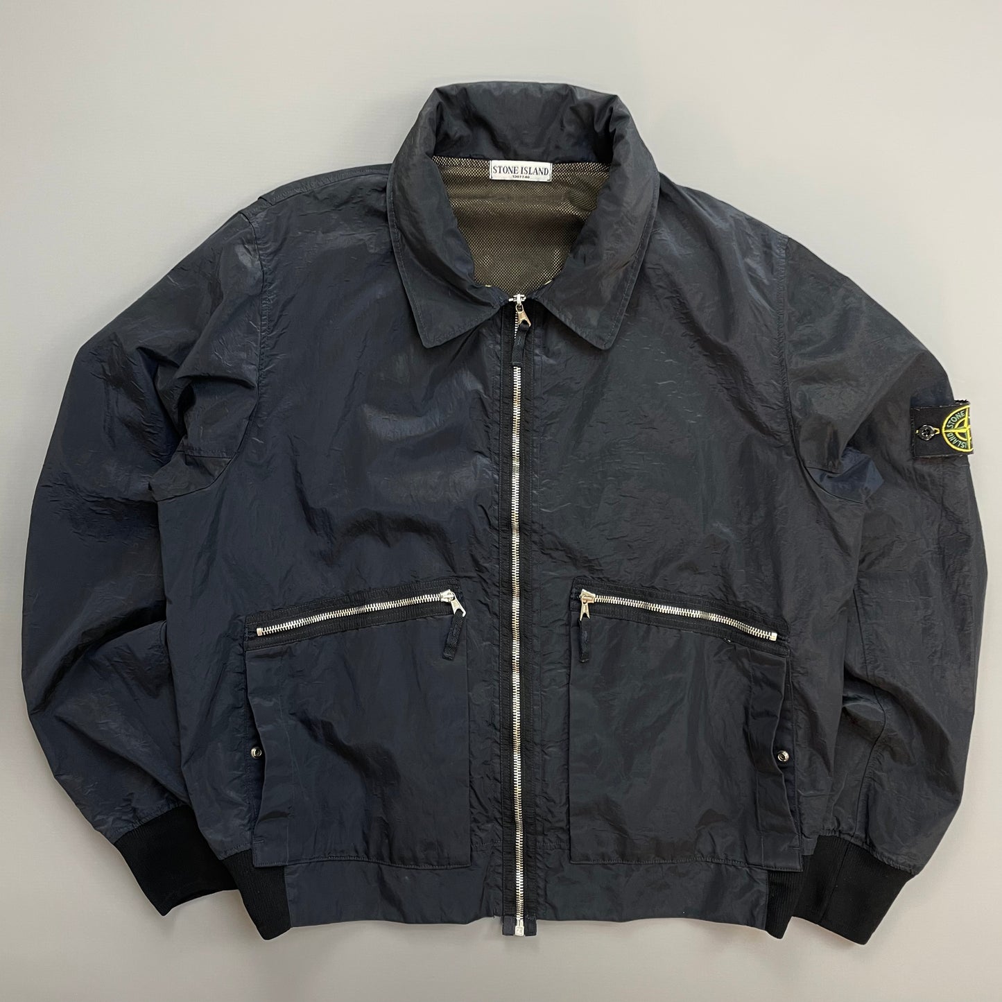 Stone Island Navy SS08 Nylon Metal Archivio Concealed Hood Lightweight Bomber Jacket