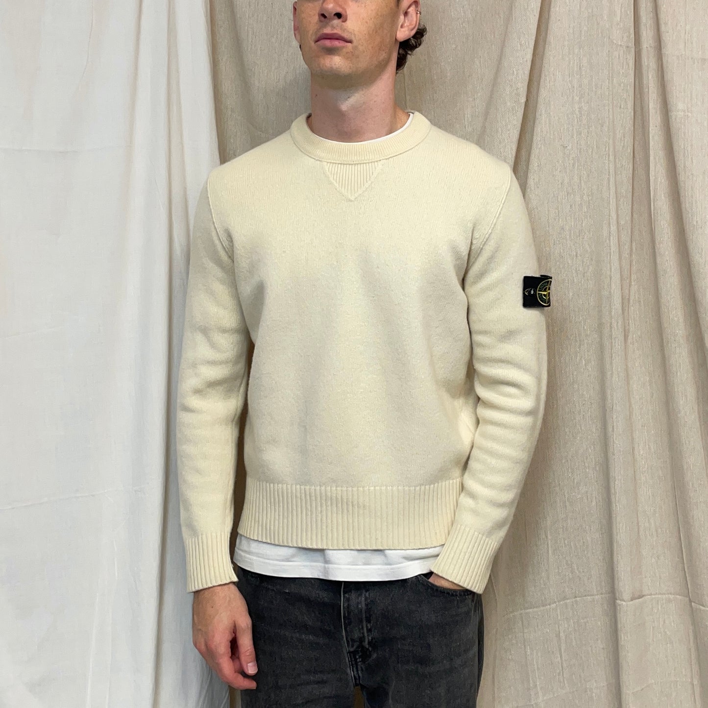 Stone Island Cream & Grey AW09 Wool Knit Crewneck Jumper