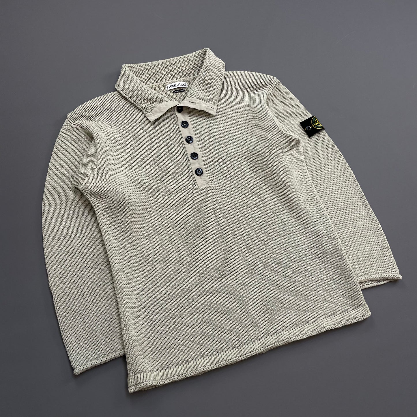 Stone Island Grey SS00 Heavyweight Button Collar Knit Jumper
