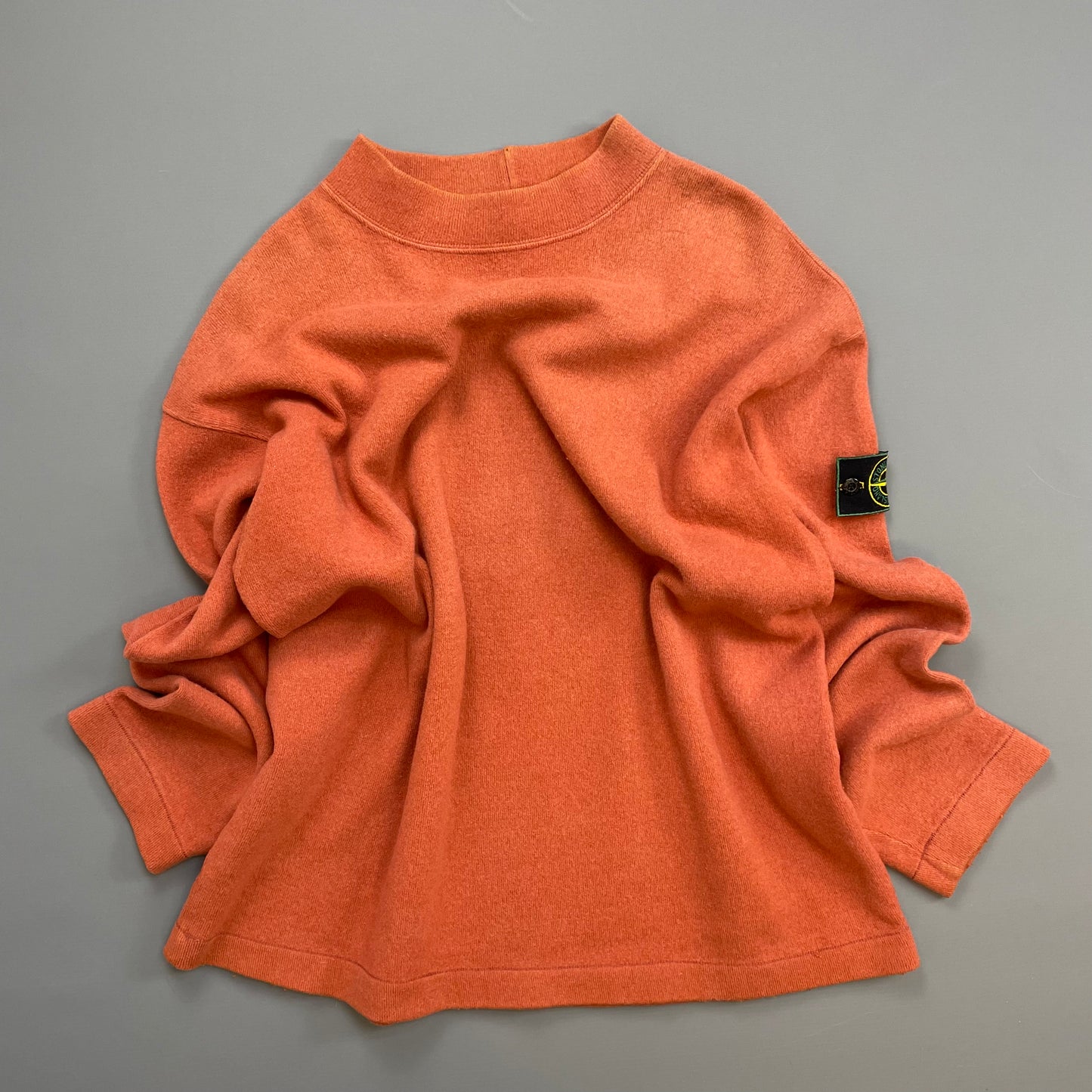 Stone Island Orange SS94 Wool Mockneck Green Edge Badge Knit Jumper