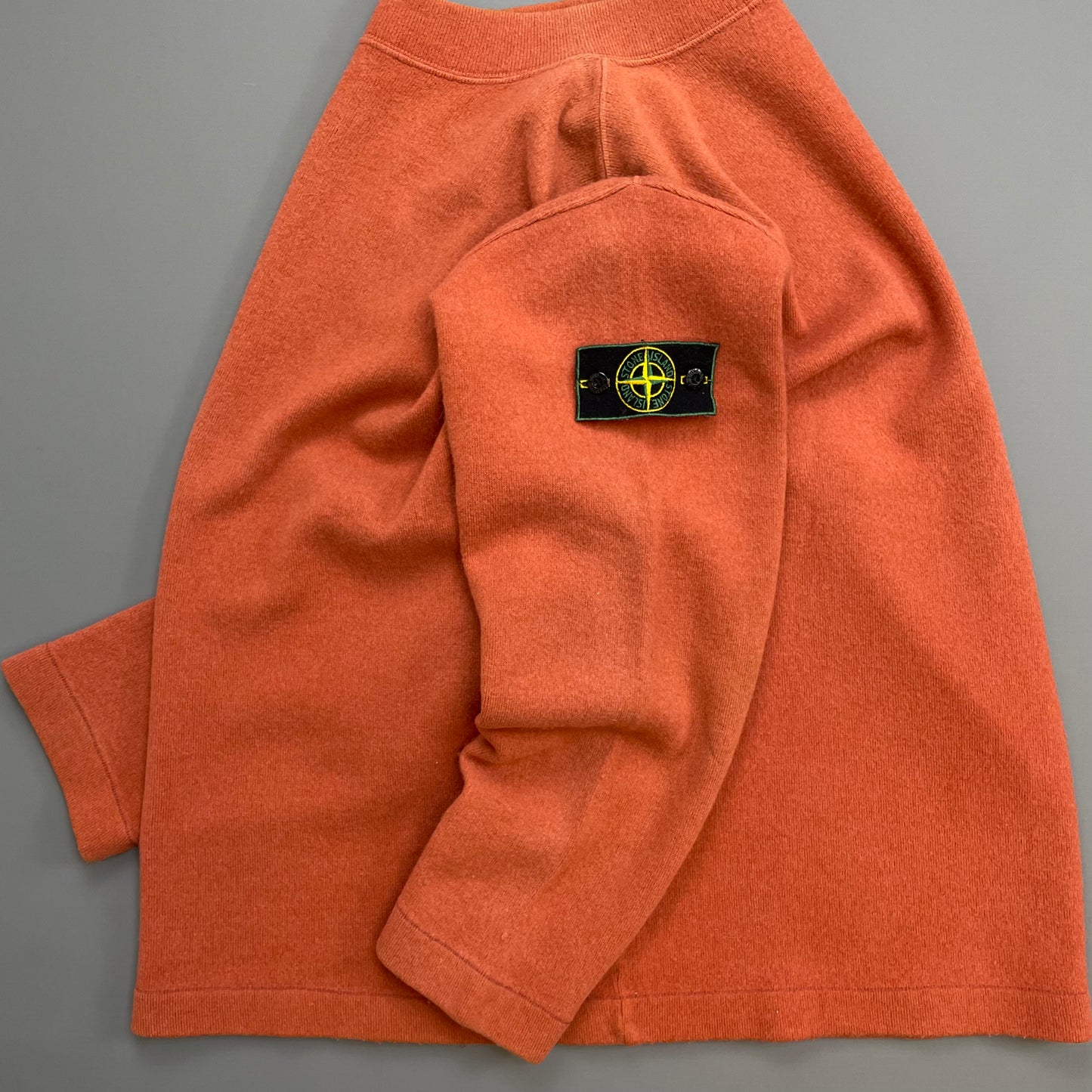 Stone Island Orange SS94 Wool Mockneck Green Edge Badge Knit Jumper