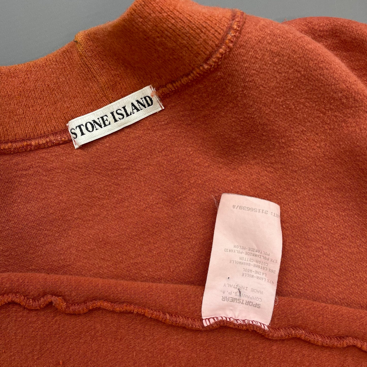 Stone Island Orange SS94 Wool Mockneck Green Edge Badge Knit Jumper