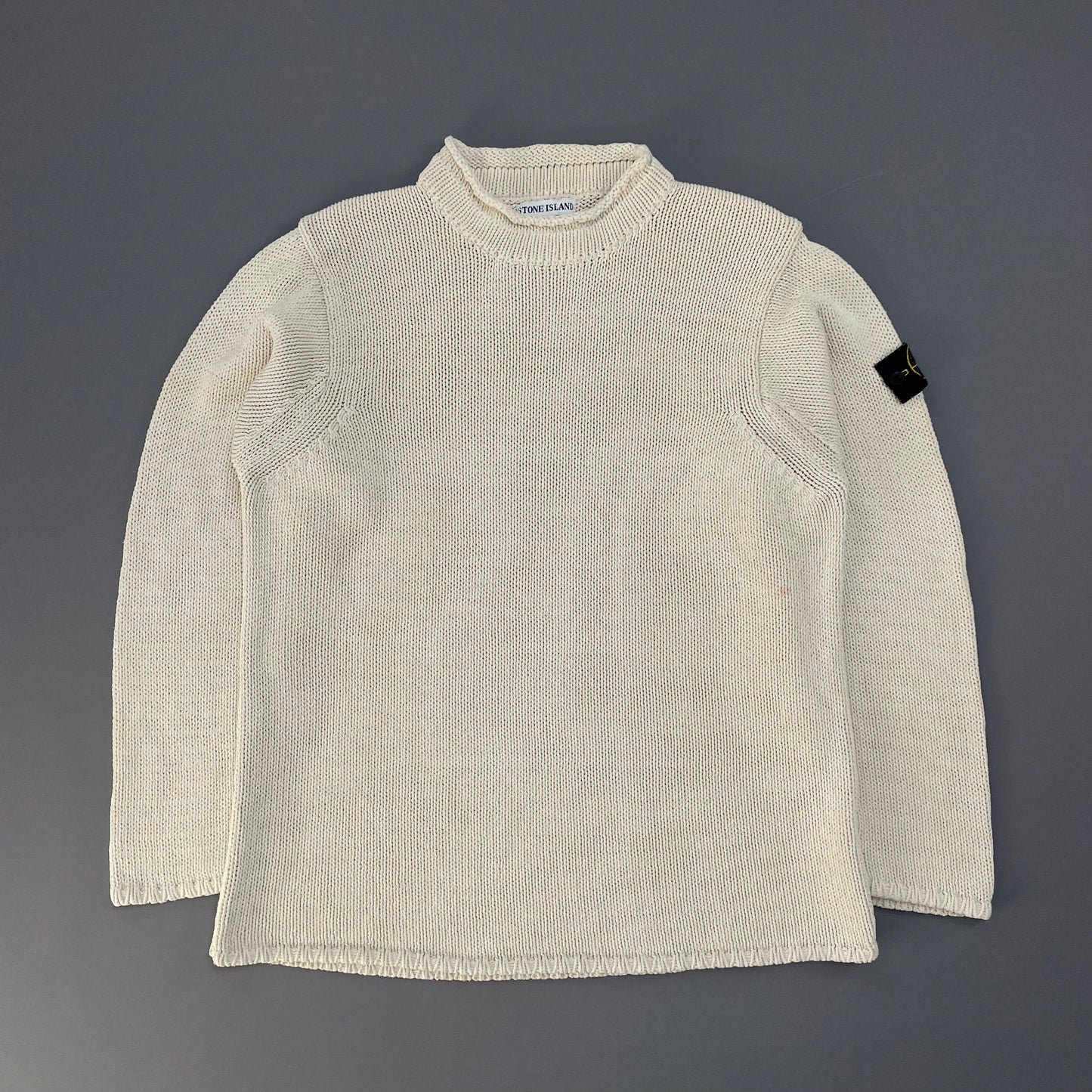 Stone Island Cream SS00 Heavyweight Raw-Edge Collar Knit Jumper