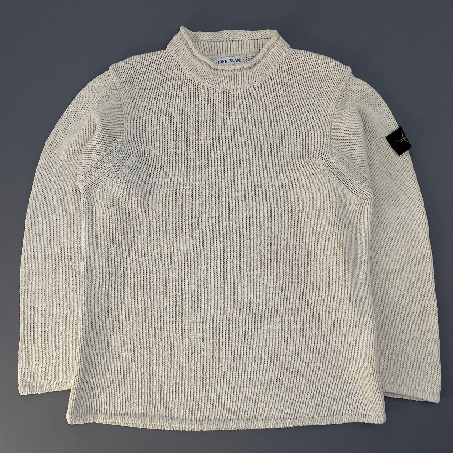 Stone Island Cream SS00 Heavyweight Raw-Edge Collar Knit Jumper