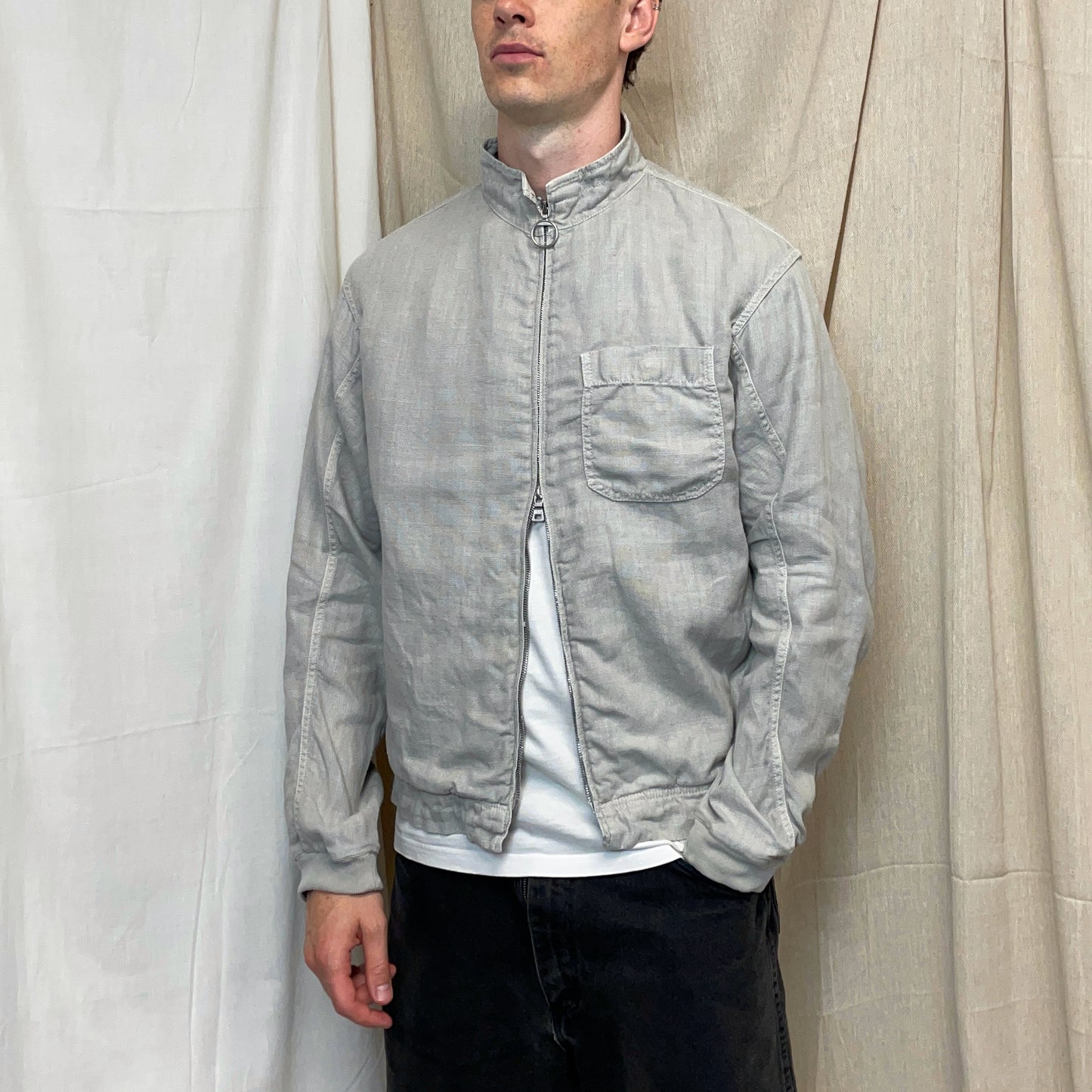 Prada Sport Grey 00s Linen Zip-Through Lightweight Jacket