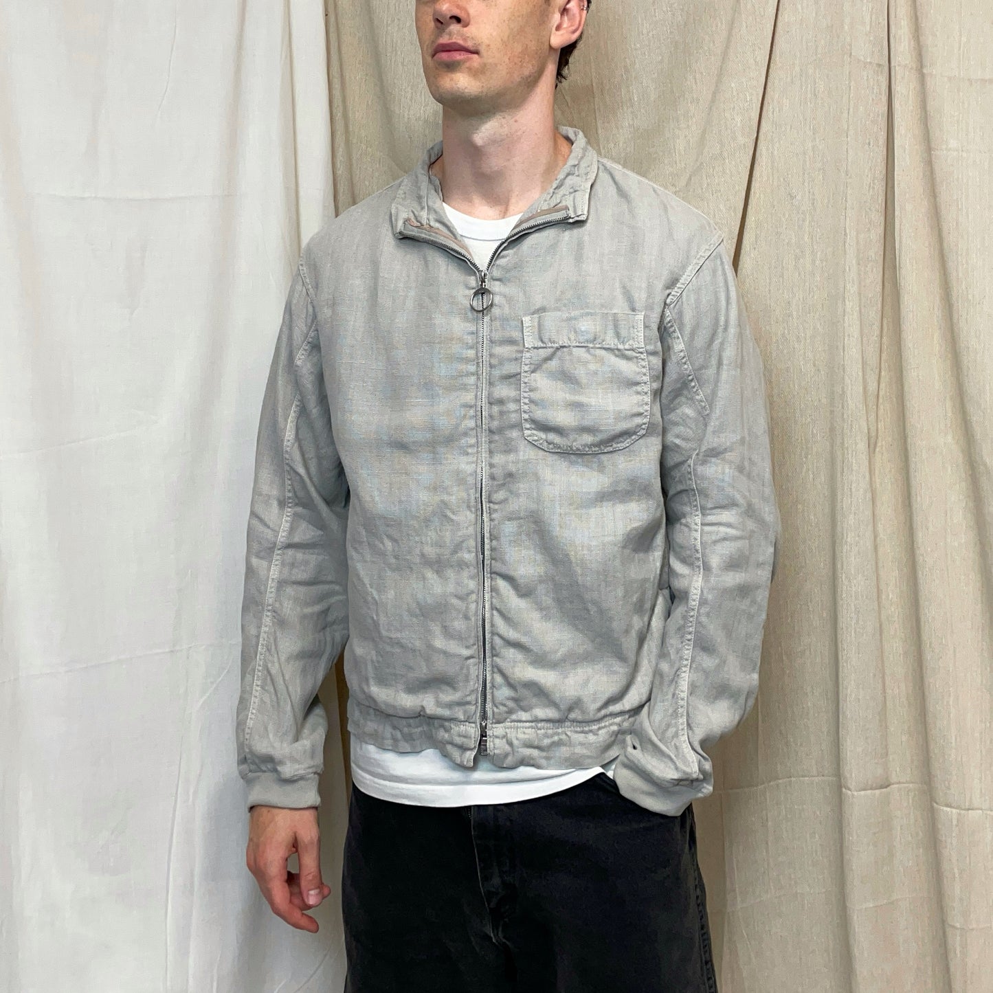 Prada Sport Grey 00s Linen Zip-Through Lightweight Jacket