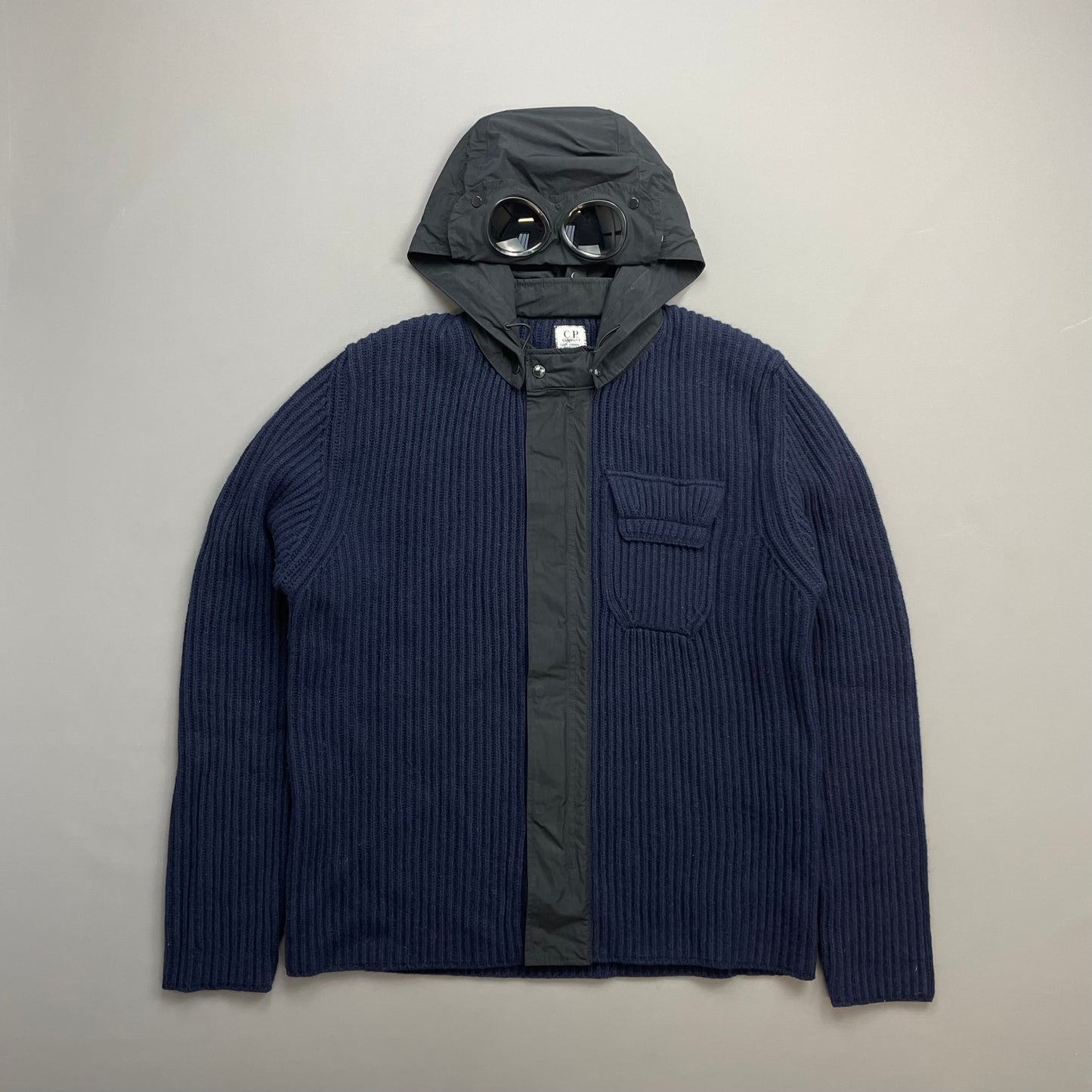 CP Company Navy & Black Wool & Nylon Hybrid Knit Goggle Jacket