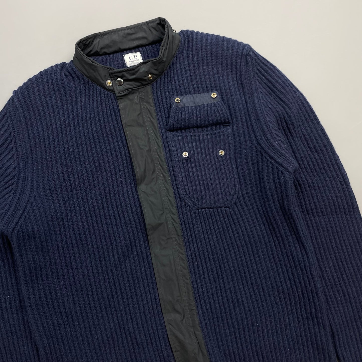 C.P. Company Navy & Black Wool & Nylon Hybrid Knit Goggle Jacket