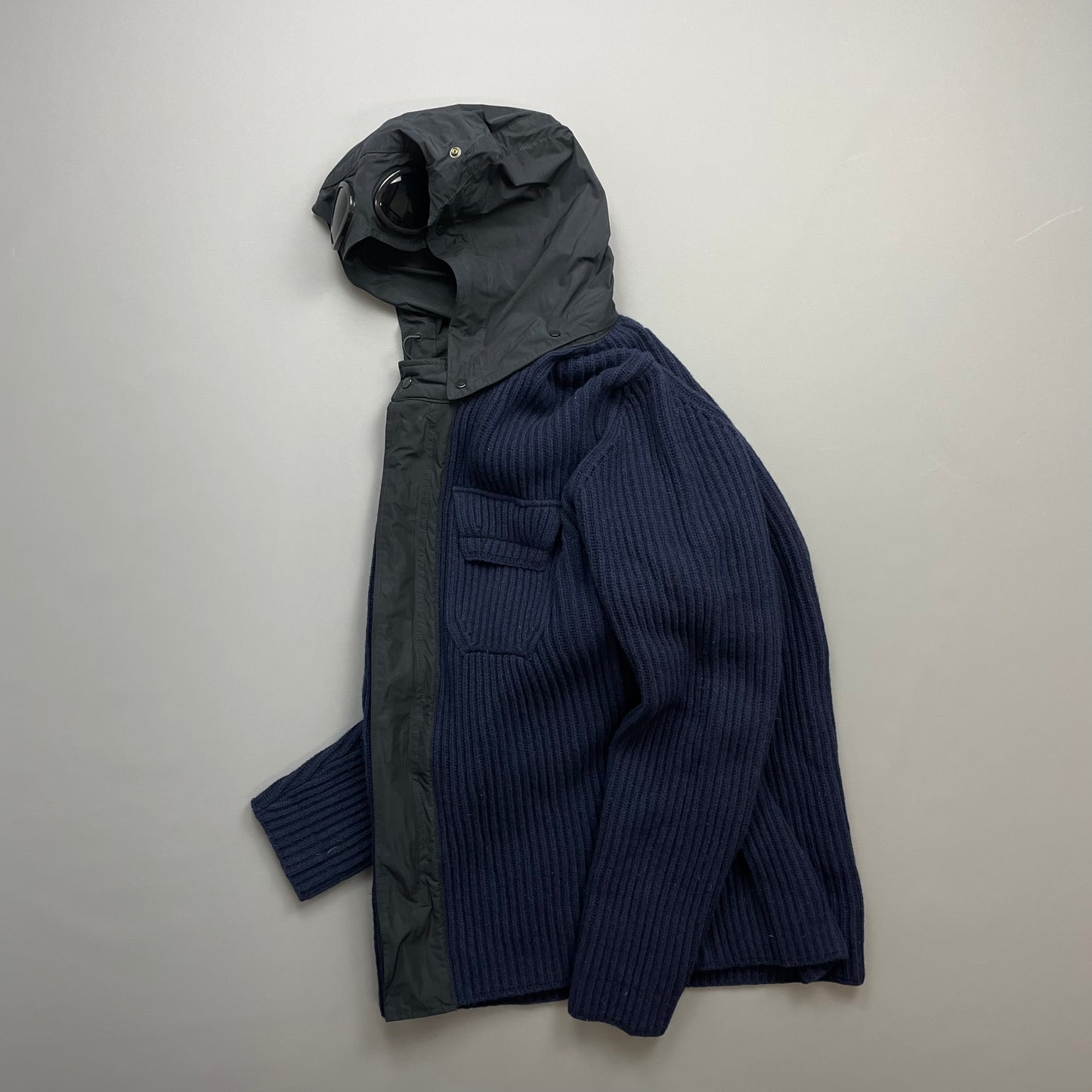 CP Company Navy & Black Wool & Nylon Hybrid Knit Goggle Jacket