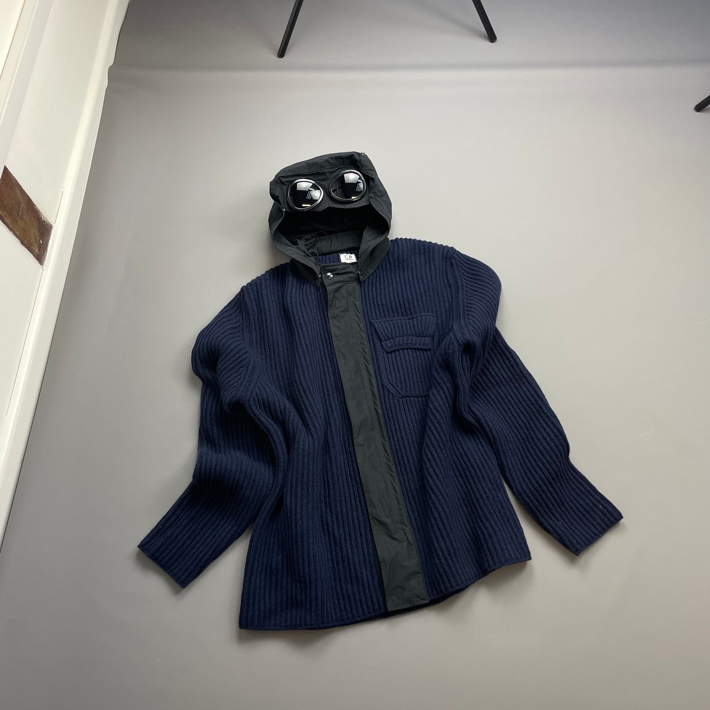 CP Company Navy & Black Wool & Nylon Hybrid Knit Goggle Jacket