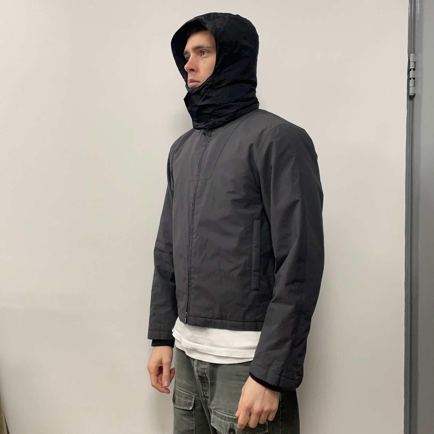 Prada Sport Grey 00s Goretex Wool-Trim Concealed Hood Technical Ski Jacket