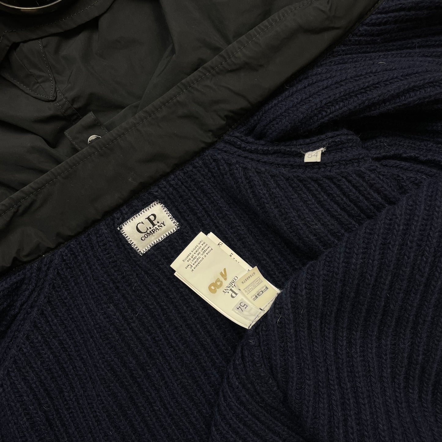 CP Company Navy & Black Wool & Nylon Hybrid Knit Goggle Jacket