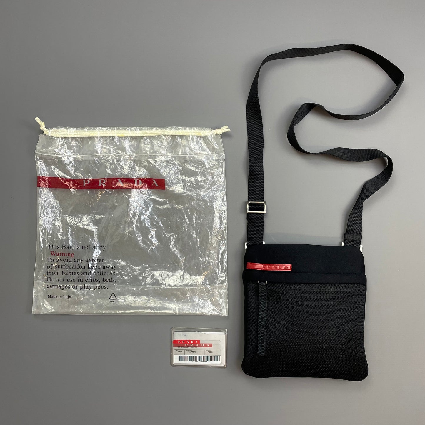 Prada Sport Black 1999 Neoprene Mesh Side Shoulder Bag