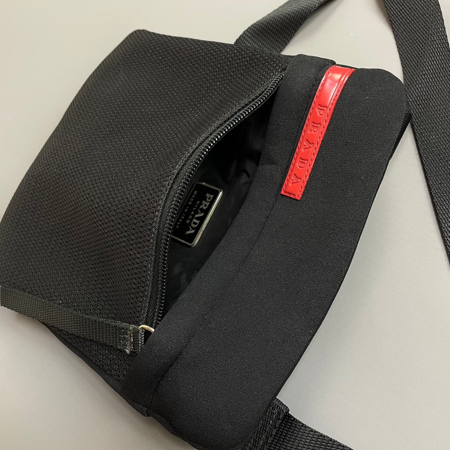 Prada Sport Black 1999 Neoprene Mesh Side Shoulder Bag