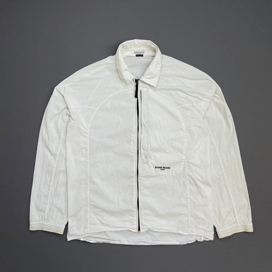 Stone Island White SS05 Technical Spiral-Stitch Lightweight Spellout Overshirt Jacket