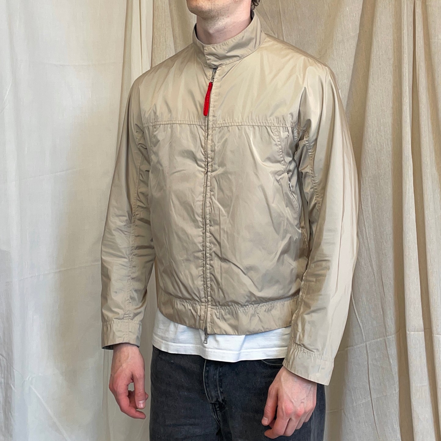 Prada Sport Beige & Blue 00s Reversible Lightweight Nylon Biker Jacket