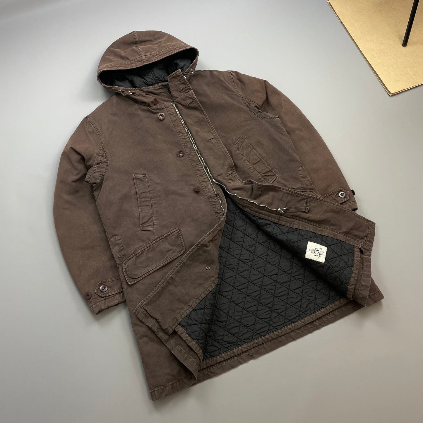 C.P. Company Brown 00s Canvas Hooded Longline Parka Coat
