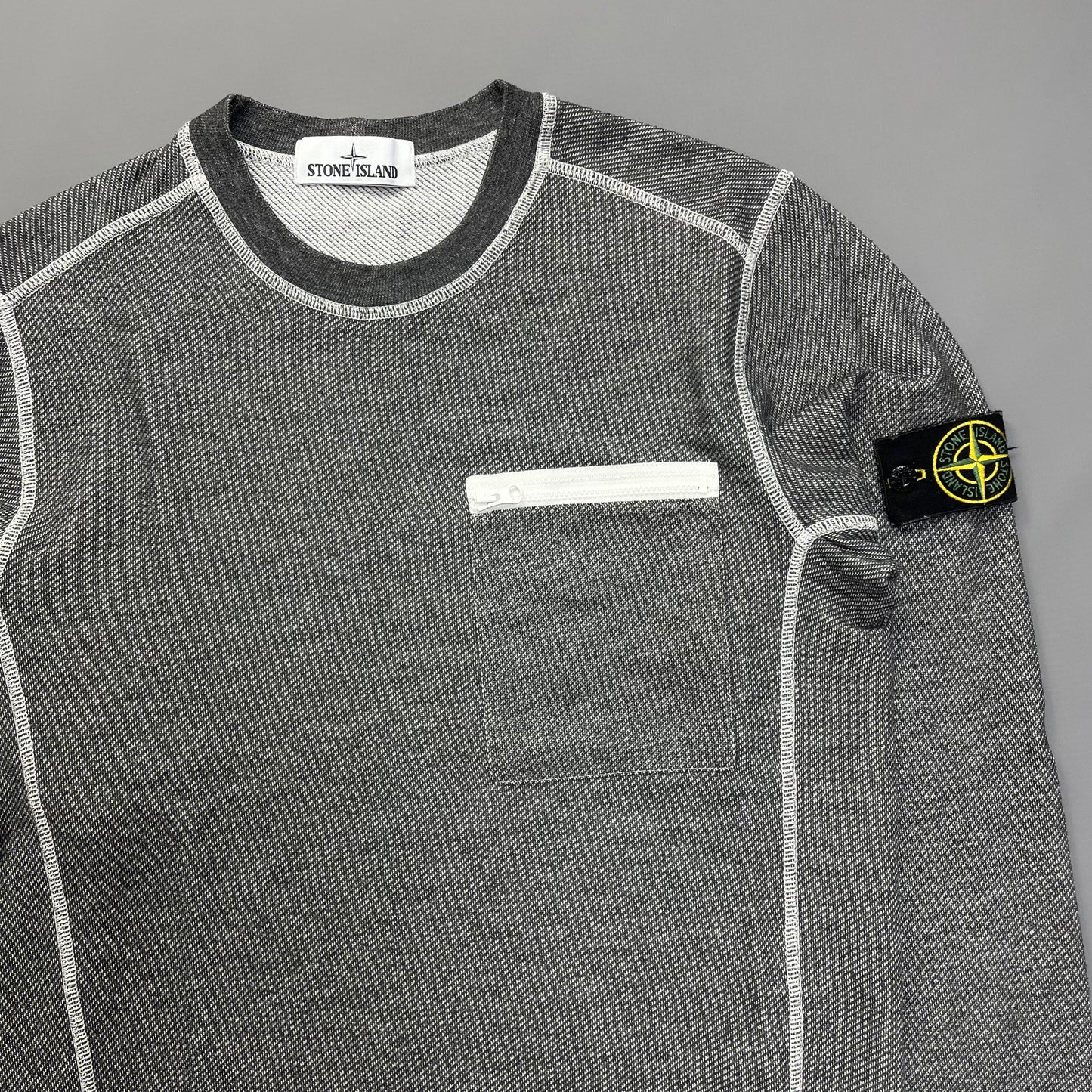 Stone Island Grey Contrast Stitching Jumper