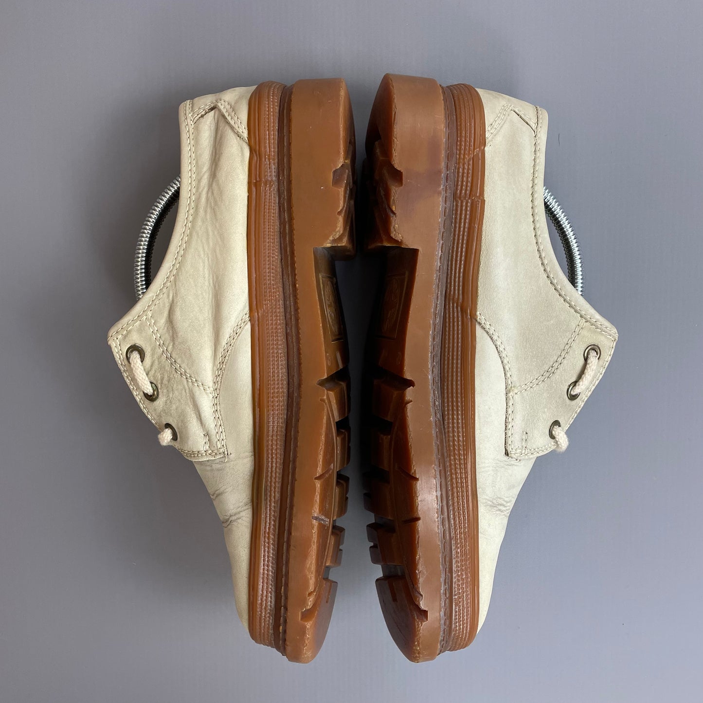 Stone Island Cream 80s Leather Green Edge Badge Gum Sole Derby Shoes